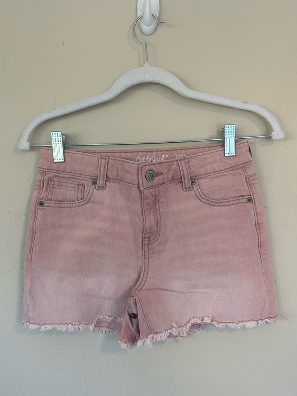 Cat & Jack Shorts Girls Large Pink Denim Stretch Adj Waist Frayed Faded (1625)
